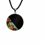 Jewelry - Bog Oak & Amber Pendant – Round, 40x40x6 mm – Turquoise Halo Disc - GLASS4CANDLES