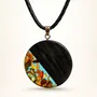 Jewelry - Bog Oak & Amber Pendant – Round, 40x40x6 mm – Turquoise Halo Disc - GLASS4CANDLES
