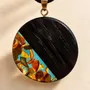 Jewelry - Bog Oak & Amber Pendant – Round, 40x40x6 mm – Turquoise Halo Disc - GLASS4CANDLES
