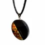 Jewelry - Bog Oak & Baltic Amber Pendant – Round, 40x40x6 mm – Olive Halo Disc - GLASS4CANDLES