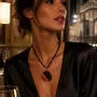 Jewelry - Bog Oak & Baltic Amber Pendant – Round, 40x40x6 mm – Olive Halo Disc - GLASS4CANDLES