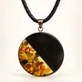 Jewelry - Bog Oak & Baltic Amber Pendant – Round, 40x40x6 mm – Olive Halo Disc - GLASS4CANDLES