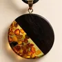Jewelry - Bog Oak & Baltic Amber Pendant – Round, 40x40x6 mm – Olive Halo Disc - GLASS4CANDLES