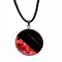 Jewelry - Bog Oak & Baltic Amber Pendant – Round, 40x40x6 mm – Fuchsia Halo Disc - GLASS4CANDLES