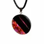 Jewelry - Bog Oak & Baltic Amber Pendant – Round, 40x40x6 mm – Fuchsia Halo Disc - GLASS4CANDLES