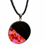 Jewelry - Bog Oak & Baltic Amber Pendant – Round, 40x40x6 mm – Fuchsia Halo Disc - GLASS4CANDLES