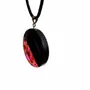 Jewelry - Bog Oak & Baltic Amber Pendant – Round, 40x40x6 mm – Fuchsia Halo Disc - GLASS4CANDLES