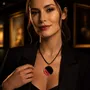 Jewelry - Bog Oak & Baltic Amber Pendant – Round, 40x40x6 mm – Fuchsia Halo Disc - GLASS4CANDLES