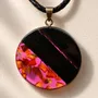 Jewelry - Bog Oak & Baltic Amber Pendant – Round, 40x40x6 mm – Fuchsia Halo Disc - GLASS4CANDLES