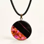 Jewelry - Bog Oak & Baltic Amber Pendant – Round, 40x40x6 mm – Fuchsia Halo Disc - GLASS4CANDLES