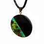 Jewelry - Bog Oak & Amber Pendant – Round, 40x40x6 mm – Sapphire Halo Disc - GLASS4CANDLES