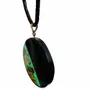 Jewelry - Bog Oak & Amber Pendant – Round, 40x40x6 mm – Sapphire Halo Disc - GLASS4CANDLES