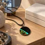 Jewelry - Bog Oak & Amber Pendant – Round, 40x40x6 mm – Sapphire Halo Disc - GLASS4CANDLES