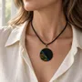 Jewelry - Bog Oak & Amber Pendant – Round, 40x40x6 mm – Sapphire Halo Disc - GLASS4CANDLES
