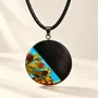 Jewelry - Bog Oak & Amber Pendant – Round, 40x40x6 mm – Sapphire Halo Disc - GLASS4CANDLES
