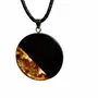 Jewelry - Bog Oak & Baltic Amber Pendant – Round, 40x40x6 mm – Clear Halo Disc - GLASS4CANDLES