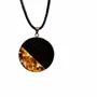 Jewelry - Bog Oak & Baltic Amber Pendant – Round, 40x40x6 mm – Clear Halo Disc - GLASS4CANDLES