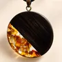 Jewelry - Bog Oak & Baltic Amber Pendant – Round, 40x40x6 mm – Clear Halo Disc - GLASS4CANDLES
