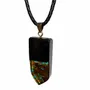 Jewelry - Bog Oak & Amber Pendant – Rectangle, 45x20x6 mm – turquoise resin - GLASS4CANDLES