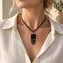 Jewelry - Bog Oak & Amber Pendant – Rectangle, 45x20x6 mm – turquoise resin - GLASS4CANDLES
