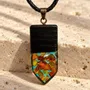 Jewelry - Bog Oak & Amber Pendant – Rectangle, 45x20x6 mm – turquoise resin - GLASS4CANDLES