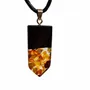 Jewelry - Bog Oak & Baltic Amber Pendant – Rectangle, 45x20x6 mm – clear resin - GLASS4CANDLES