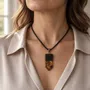 Jewelry - Bog Oak & Baltic Amber Pendant – Rectangle, 45x20x6 mm – clear resin - GLASS4CANDLES