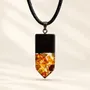 Jewelry - Bog Oak & Baltic Amber Pendant – Rectangle, 45x20x6 mm – clear resin - GLASS4CANDLES