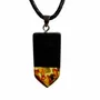 Jewelry - Bog Oak & Baltic Amber Pendant – Rectangle, 45x20x6 mm – olive resin - GLASS4CANDLES
