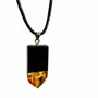Jewelry - Bog Oak & Baltic Amber Pendant – Rectangle, 45x20x6 mm – olive resin - GLASS4CANDLES
