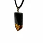 Jewelry - Bog Oak & Baltic Amber Pendant – Rectangle, 45x20x6 mm – olive resin - GLASS4CANDLES
