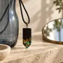 Jewelry - Bog Oak & Amber Pendant – Rectangle, 45x20x6 mm – sapphire resin - GLASS4CANDLES