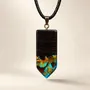Jewelry - Bog Oak & Amber Pendant – Rectangle, 45x20x6 mm – sapphire resin - GLASS4CANDLES