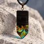 Jewelry - Bog Oak & Amber Pendant – Rectangle, 45x20x6 mm – sapphire resin - GLASS4CANDLES