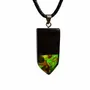 Jewelry - Bog Oak & Baltic Amber Pendant – Rectangle, 45x20x6 mm – green resin - GLASS4CANDLES