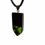 Jewelry - Bog Oak & Baltic Amber Pendant – Rectangle, 45x20x6 mm – green resin - GLASS4CANDLES