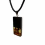 Jewelry - Bog Oak & Amber Pendant – Rectangle, 40x20x6 mm – Olive Monolith Bar - GLASS4CANDLES