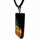 Jewelry - Bog Oak & Amber Pendant – Rectangle, 40x20x6 mm – Olive Monolith Bar - GLASS4CANDLES