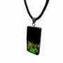 Jewelry - Bog Oak & Amber Pendant – Rectangle, 40x20x6 mm – Green Monolith Bar - GLASS4CANDLES
