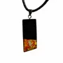 Jewelry - Bog Oak & Amber Pendant – Rectangle, 43x20x6 mm – Olive Facet Bar - GLASS4CANDLES