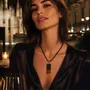 Jewelry - Bog Oak & Amber Pendant – Rectangle, 43x20x6 mm – Olive Facet Bar - GLASS4CANDLES