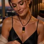 Jewelry - Bog Oak & Amber Pendant – Rectangle, 43x20x6 mm – Olive Facet Bar - GLASS4CANDLES