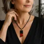 Jewelry - Bog Oak & Amber Pendant – Rectangle, 43x20x6 mm – Baltic Ember Facet - GLASS4CANDLES