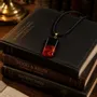 Jewelry - Bog Oak & Amber Pendant – Rectangle, 43x20x6 mm – Baltic Ember Facet - GLASS4CANDLES