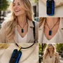 Jewelry - Bog Oak & Resin Pendant Necklace – Rectangle – Blue Rectangle - GLASS4CANDLES