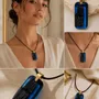 Jewelry - Bog Oak & Resin Pendant Necklace – Rectangle – Blue Rectangle - GLASS4CANDLES