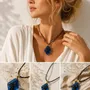 Jewelry - Bog Oak & Resin Pendant Necklace – Diamond – Blue Geometric - GLASS4CANDLES