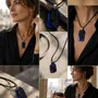 Jewelry - Bog Oak & Resin Pendant Necklace – Rectangle – Blue Peaked Rectangle - GLASS4CANDLES
