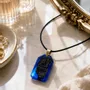 Jewelry - Bog Oak & Resin Pendant Necklace – Rectangle – Blue Peaked Rectangle - GLASS4CANDLES