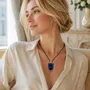 Jewelry - Bog Oak & Resin Pendant Necklace – Shield, 37x26x6 mm – Blue Shield - GLASS4CANDLES